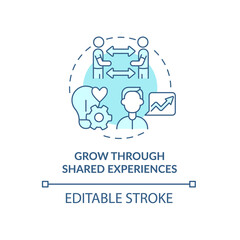 Grow through shared experiences turquoise concept icon. Emotional connection abstract idea thin line illustration. Isolated outline drawing. Editable stroke. Roboto-Medium, Myriad Pro-Bold fonts used