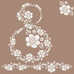 happy March 8, International Women Day. Design element of books, notebooks, postcards, interior items. Congratulation