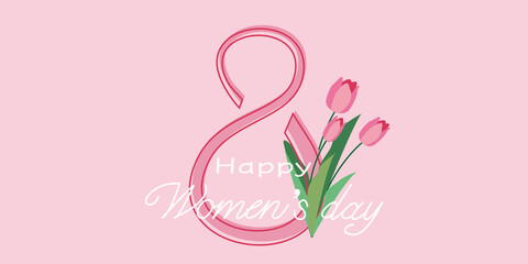Women's day illustration decoration with Tulips flower. International Women's day graphic for frame, banner, background design. Vector illustration.