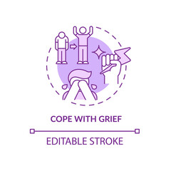 Fototapeta na wymiar Cope with grief purple concept icon. Experiencing loss through death abstract idea thin line illustration. Isolated outline drawing. Editable stroke. Roboto-Medium, Myriad Pro-Bold fonts used
