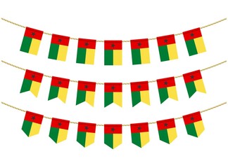 Fototapeta na wymiar Guinea-Bissau flag on the ropes on white background. Set of Patriotic bunting flags. Bunting decoration of Guinea-Bissau flag