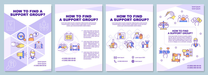 How to find support group brochure template. Online community. Booklet print design with linear icons. Vector layouts for presentation, annual reports, ads. Arial-Black, Myriad Pro-Regular fonts used