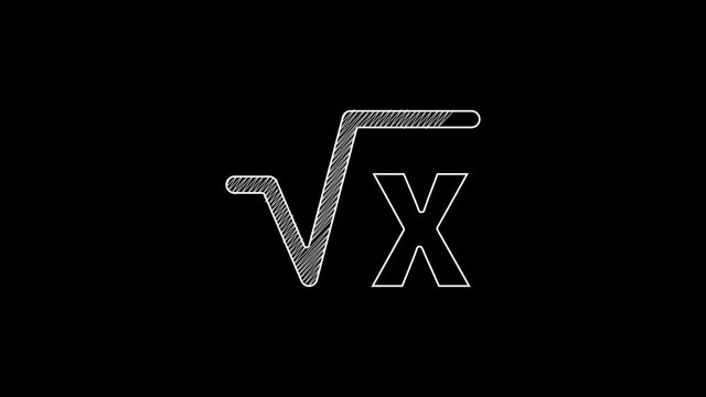 White line Square root of x glyph icon isolated on black background. Mathematical expression. 4K Video motion graphic animation
