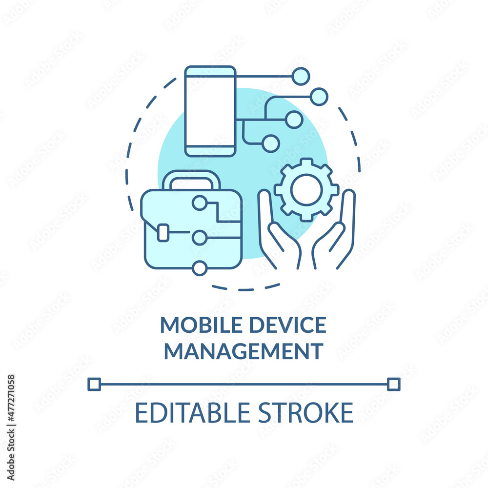 Poster mobile device management turquoise concept icon. corporate computer services abstract idea thin line