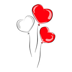 Heart-shaped white and red balloons