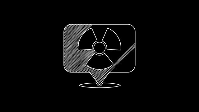 White line Radioactive in location icon isolated on black background. Radioactive toxic symbol. Radiation Hazard sign. 4K Video motion graphic animation