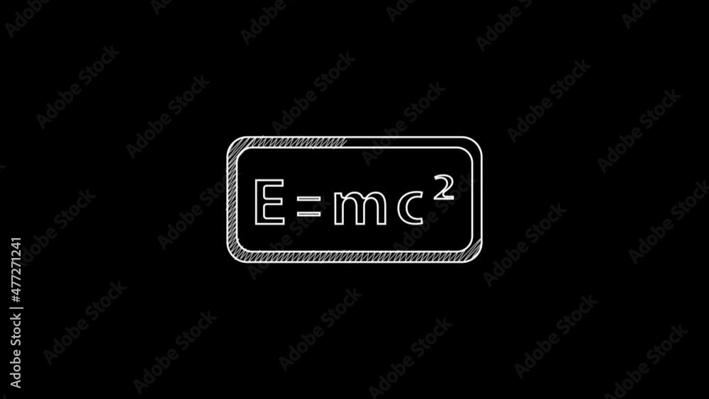 Poster white line math system of equation solution icon isolated on black background. e equals mc squared e