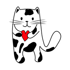 Cute cat holding heart. Cat for decoration of cards and posters for Valentine's Day, birthday.