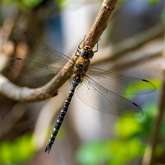Beautiful image of the veins in the transparent wings of the dragonfly called the migrant hawker (Aeshna mixta)