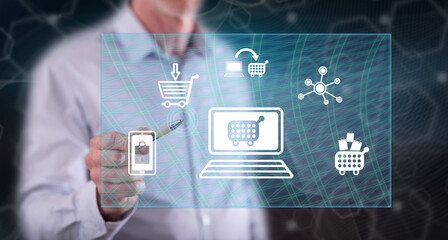 Man touching an online shopping concept