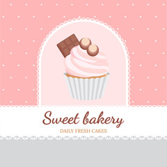 Cute poster with cupcake for bakery design