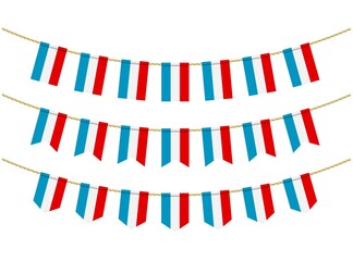 Luxembourg flag on the ropes on white background. Set of Patriotic bunting flags. Bunting decoration of luxembourg flag