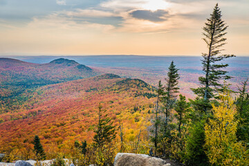 View on the mountains and the fall foliage of Mont Megantic National park from a belvedere along...
