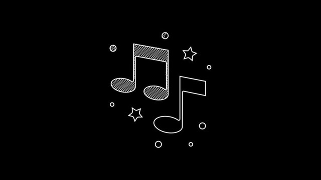 White line Music note, tone icon isolated on black background. 4K Video motion graphic animation