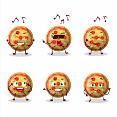 An image of pizza gummy candy dancer cartoon character enjoying the music