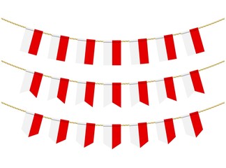 Monaco flag on the ropes on white background. Set of Patriotic bunting flags. Bunting decoration of Monaco flag