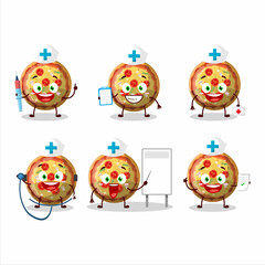 Doctor profession emoticon with pizza gummy candy cartoon character