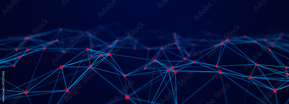 Aufkleber Abstract network or connection. Cyber security. Digital information protection with locks. Background of points and lines. Glowing plexus. Big data.Technology science background. 3d rendering