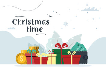 Christmas time. Gift shopping concept. Vector illustration in modern style