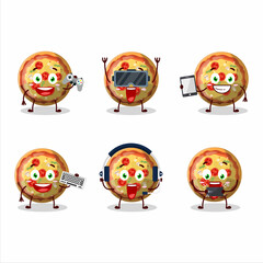 Pizza gummy candy cartoon character are playing games with various cute emoticons