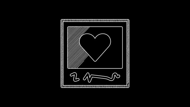 White line Blanks photo frames and hearts icon isolated on black background. Valentines Day symbol. 4K Video motion graphic animation