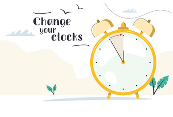 Change your clocks. Saving Time. Vector illustration in modern style