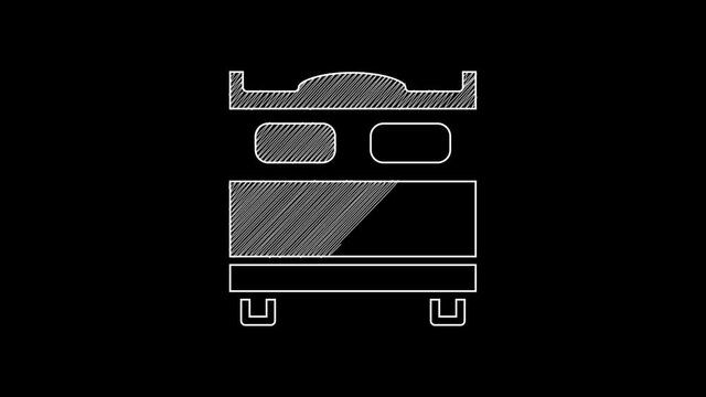 White line Bedroom icon isolated on black background. Wedding, love, marriage symbol. Bedroom creative icon from honeymoon collection. 4K Video motion graphic animation