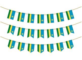 Rwanda flag on the ropes on white background. Set of Patriotic bunting flags. Bunting decoration of Rwanda flag