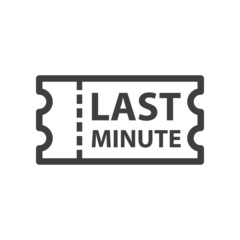 Logo rebajas. Icono ticket con texto Last Minute con líneas en color gris