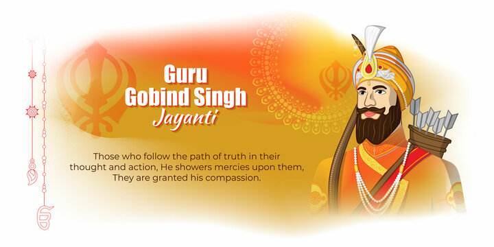 Vector illustration of Guru Gobind Singh jayanti, Indian religious festival of Sikh, abstract concept banner.