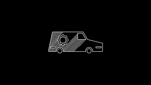 White line Hearse car icon isolated on black background. 4K Video motion graphic animation