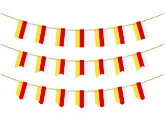 South ossetia flag on the ropes on white background. Set of Patriotic bunting flags. Bunting decoration of South ossetia flag