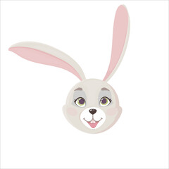 Muzzle of a Cute rabbit in a cartoon style. Emotions in animals. Vector illustration isolated on white background.