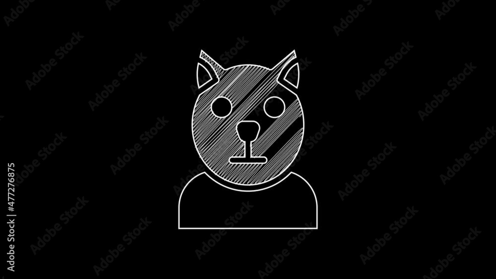 Poster White line Cat icon isolated on black background. Animal symbol. 4K Video motion graphic animation