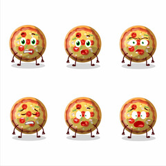 Character cartoon of pizza gummy candy with scared expression