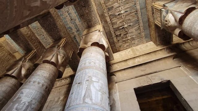 Dendera temple or Temple of Hathor. Egypt. Dendera, Denderah, is a small town in Egypt. Dendera Temple complex, one of the best-preserved temple sites from ancient Upper Egypt.