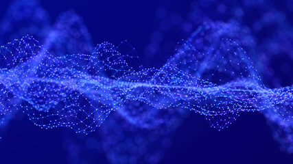 Beautiful curved wave on a dark background. Digital technology background. Concept of network. 3D