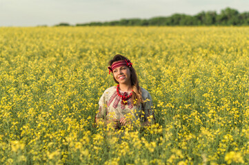 girl in spring blossoming field