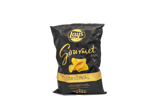 Barcelona, Spain, 24 December, 2021: Lay's gourmet potatoes on white background