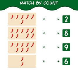 Match by count of cartoon red chilli. Match and count game. Educational game for pre shool years kids and toddlers