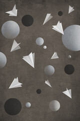 Grunge background with planets and airplanes