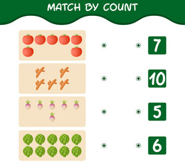 Match by count of cartoon vegetables. Match and count game. Educational game for pre shool years kids and toddlers