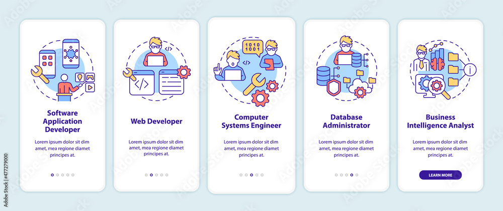 Wall mural jobs coders can get onboarding mobile app screen. career walkthrough 5 steps graphic instructions pa