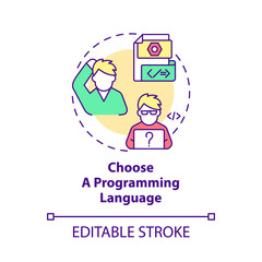 Choose a programming language concept icon. Software development. Coding abstract idea thin line illustration. Isolated outline drawing. Editable stroke. Roboto-Medium, Myriad Pro-Bold fonts used