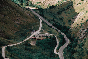 Aerial view of road through the moutains in Romania