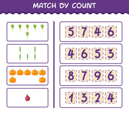 Match by count of cartoon vegetables. Match and count game. Educational game for pre shool years kids and toddlers