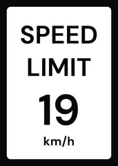 Speed limit 19 kmh traffic sign on white background