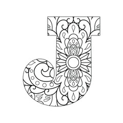 Alphabet Mandala, Mandala style letter, Alphabet letter coloring page for adults and kids, illustration 