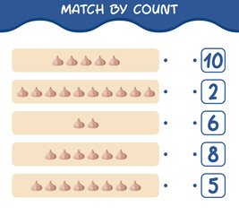 Match by count of cartoon garlic. Match and count game. Educational game for pre shool years kids and toddlers
