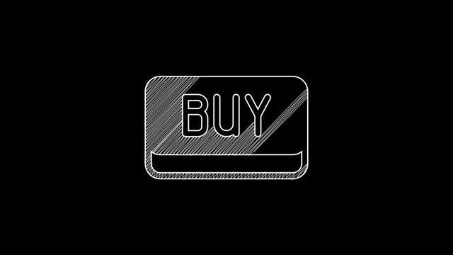 White line Buy button icon isolated on black background. Financial and stock investment market concept. 4K Video motion graphic animation